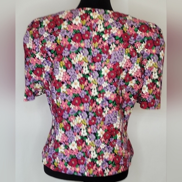 Stuart Alan Vintage Vibrant Floral Button Front Fitted Blouse - Size 12P - Picture 4 of 8